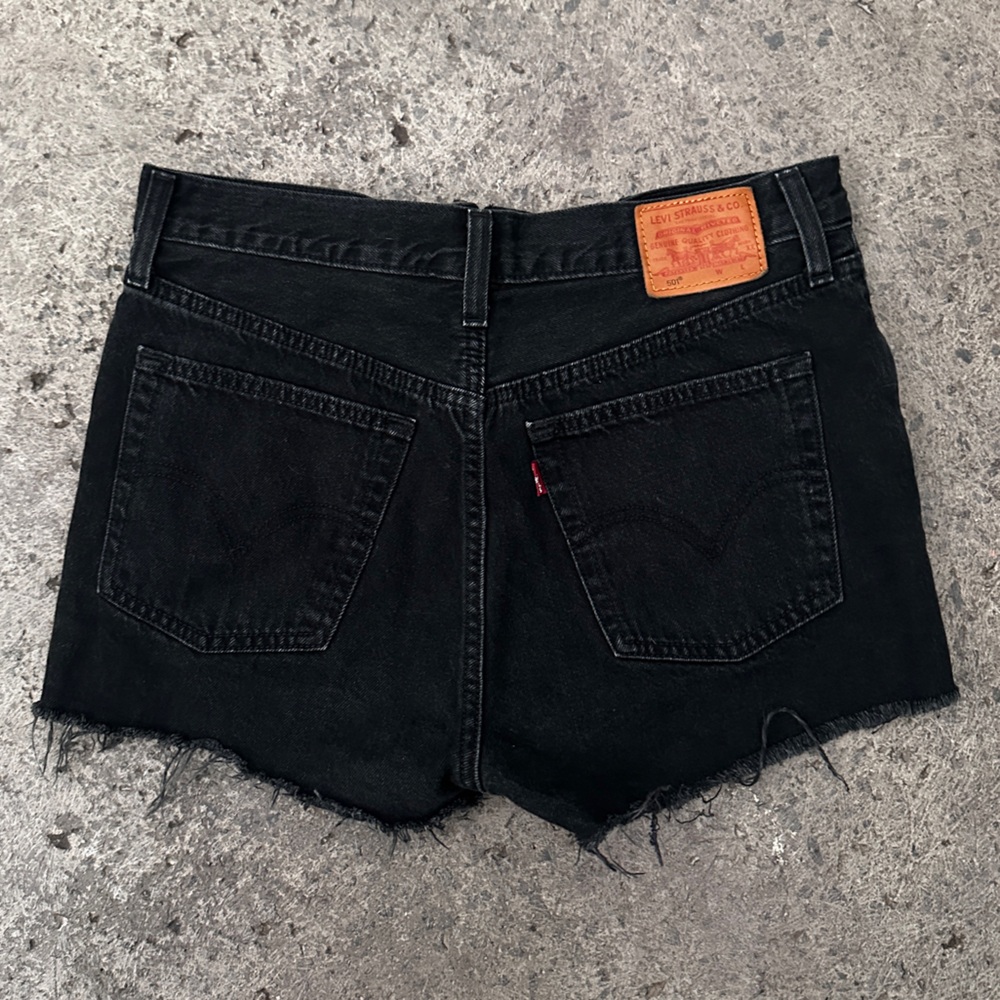 Levi's 501 distressed black denim shorts